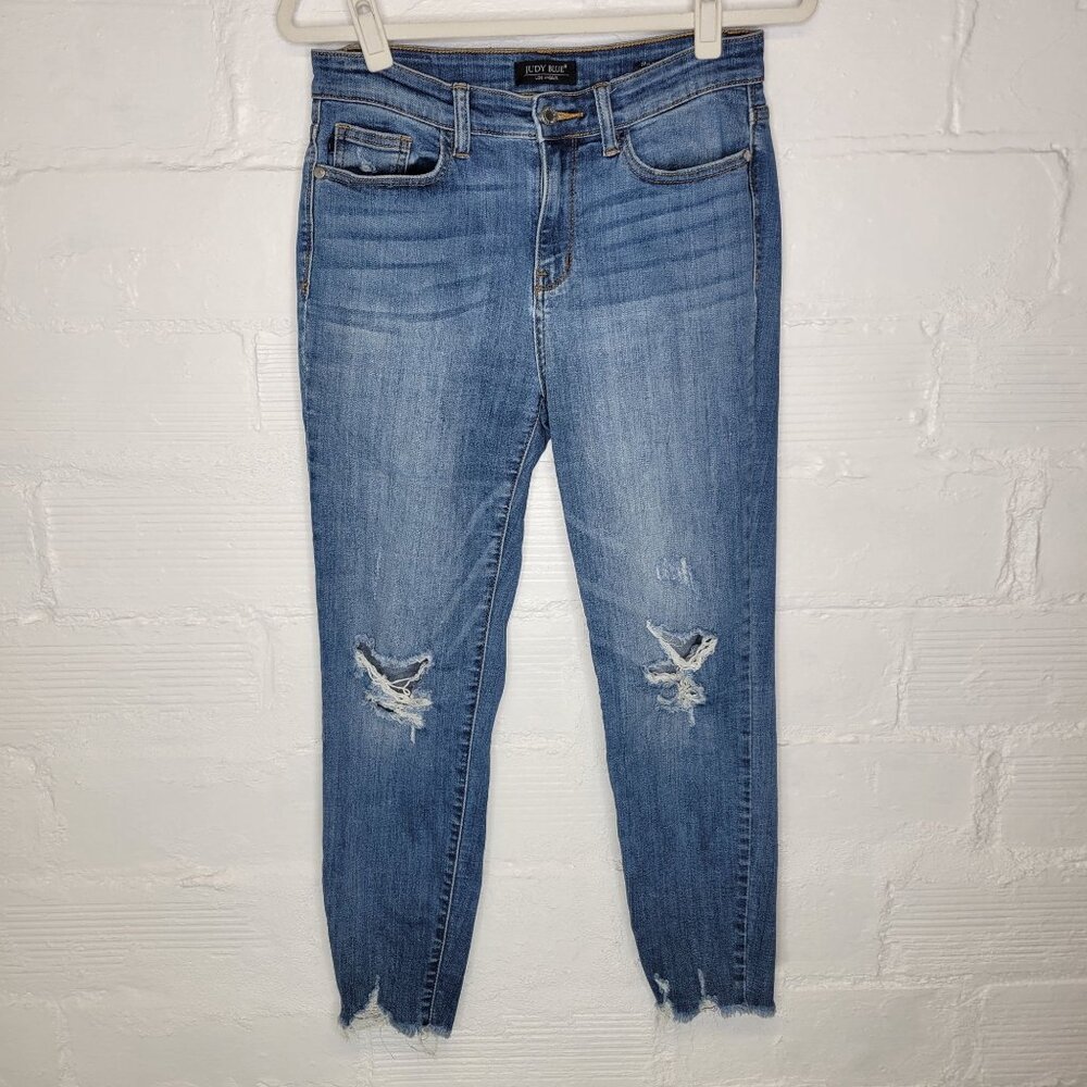 Judy Blue Women's Junior's Size 9 Jeans Skinny Fit Distressed Raw Hem